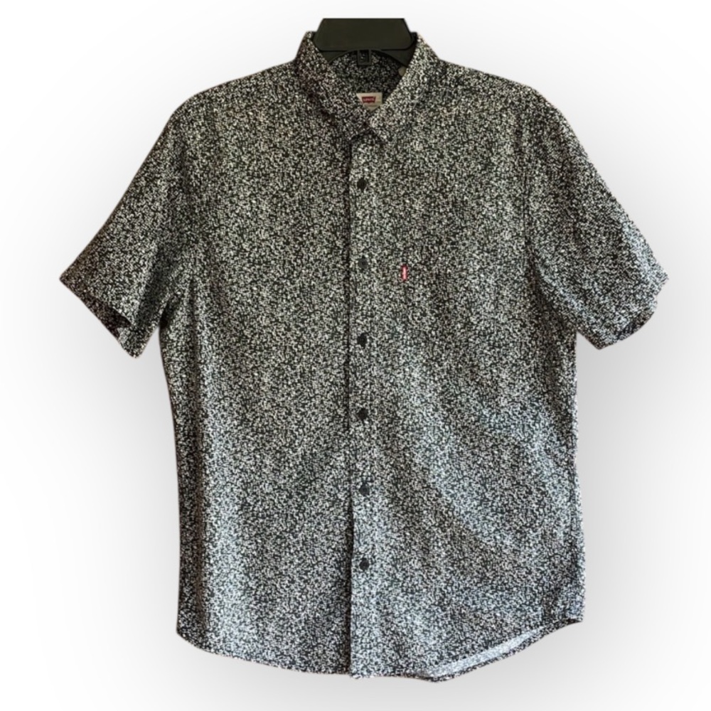 Men's Levi's Short Sleeve Button Up Shirt Black White Static Pattern Size Medium